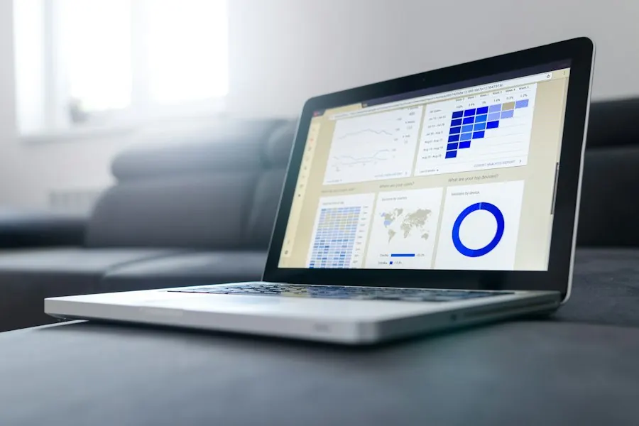 Laptop displaying charts and reports