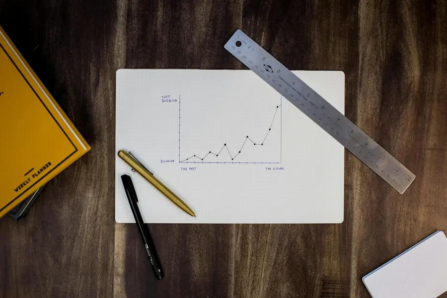Growth chart drawn on paper with a pen and ruler