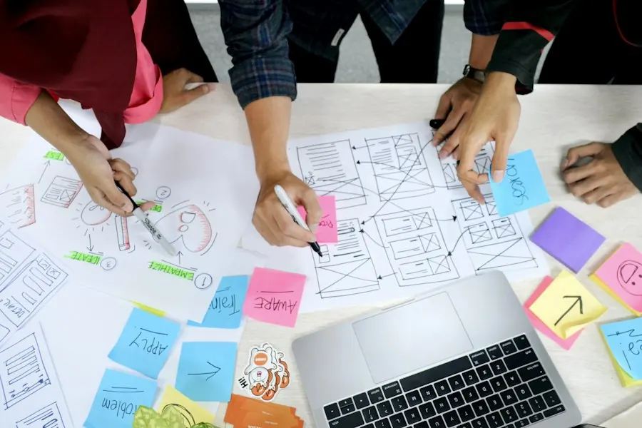 Team sketching website wireframes together